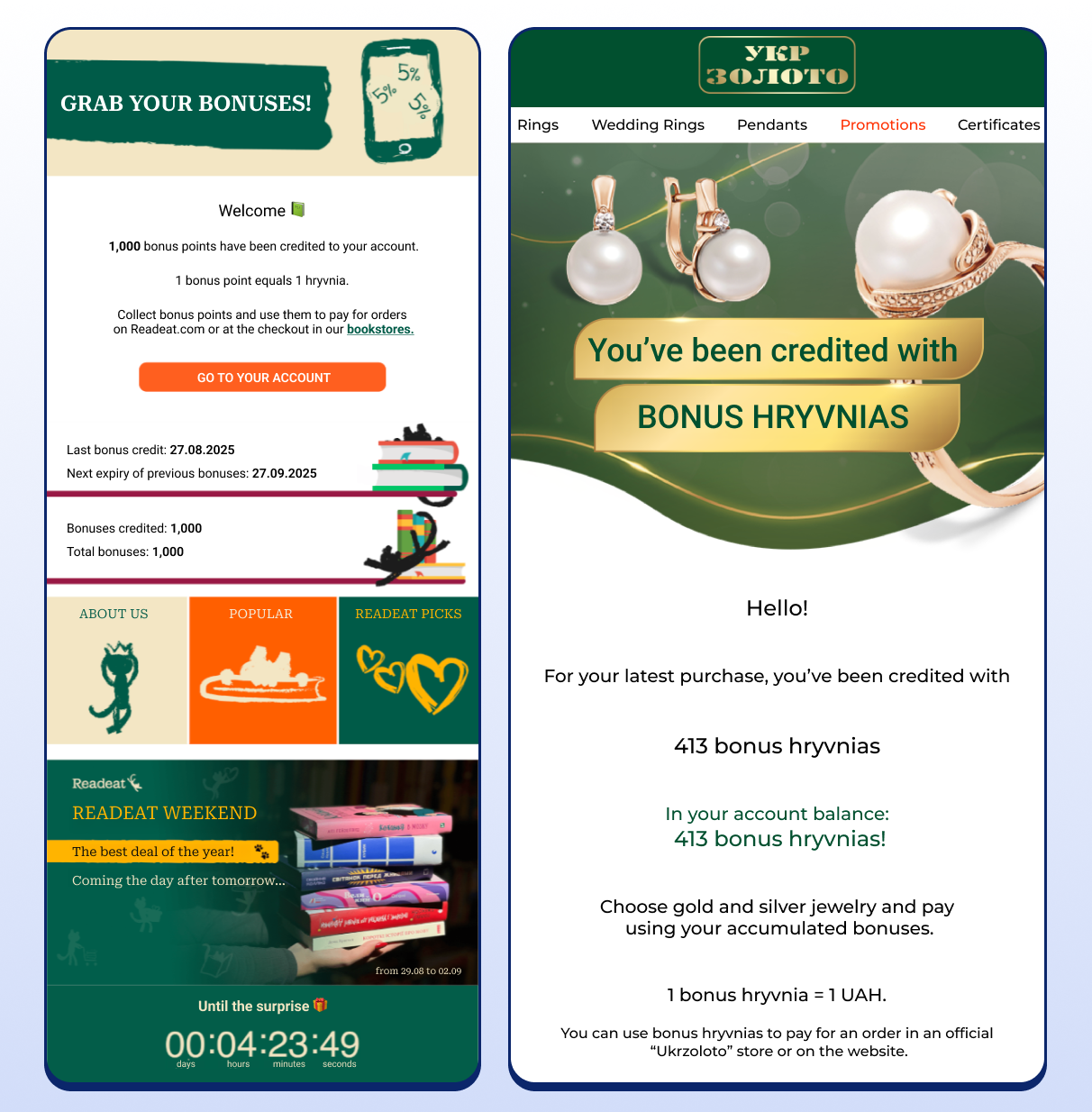 Emails from Readeat and “Ukrzoloto”