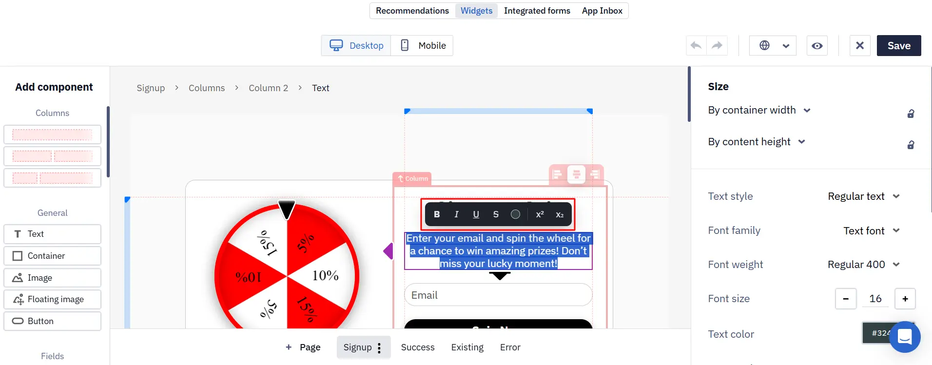 Formatting text directly in a widget Formatting text directly in a widget