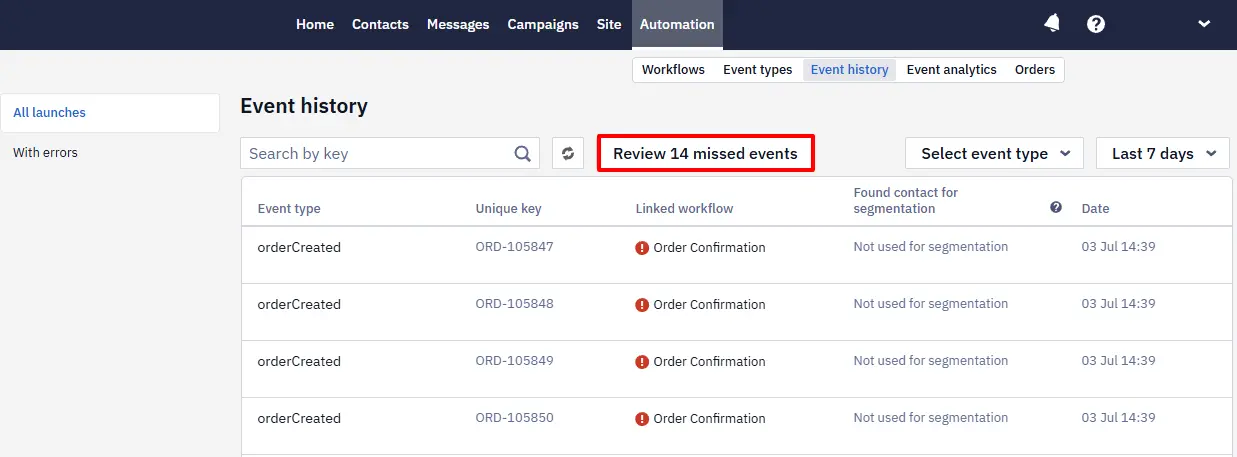 Missed events Missed events