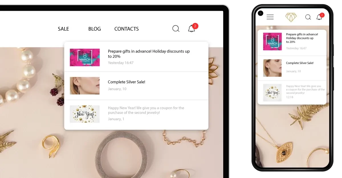 App Inbox on the website and in the app