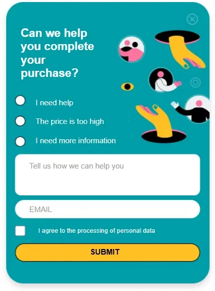 Example of exit-intent pop-up offering help