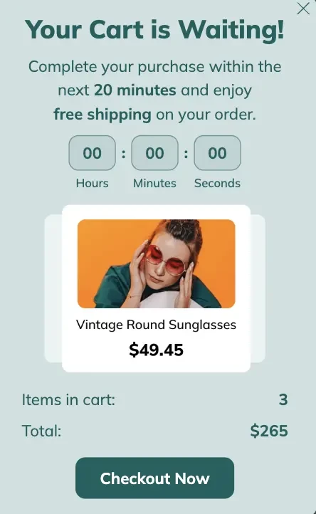 Example of exit-intent pop-up with time-limited offer