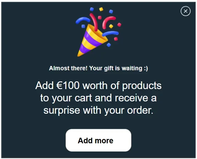 Example of a pop-up with a gift when reaching a certain order amount