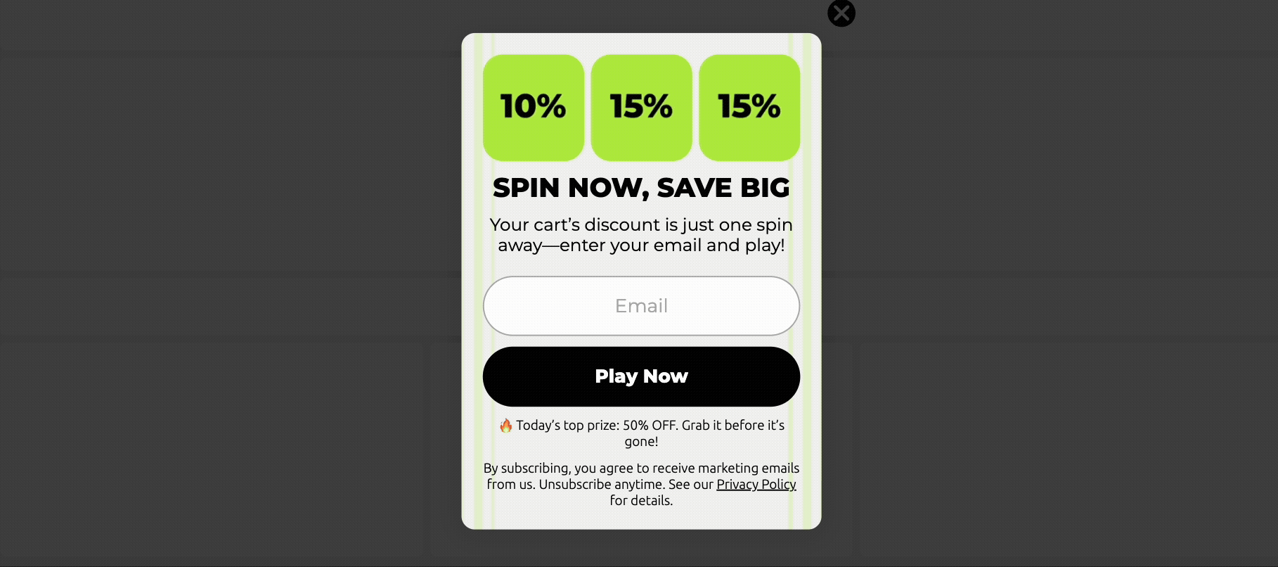 Example of “Slot Machine” pop-up