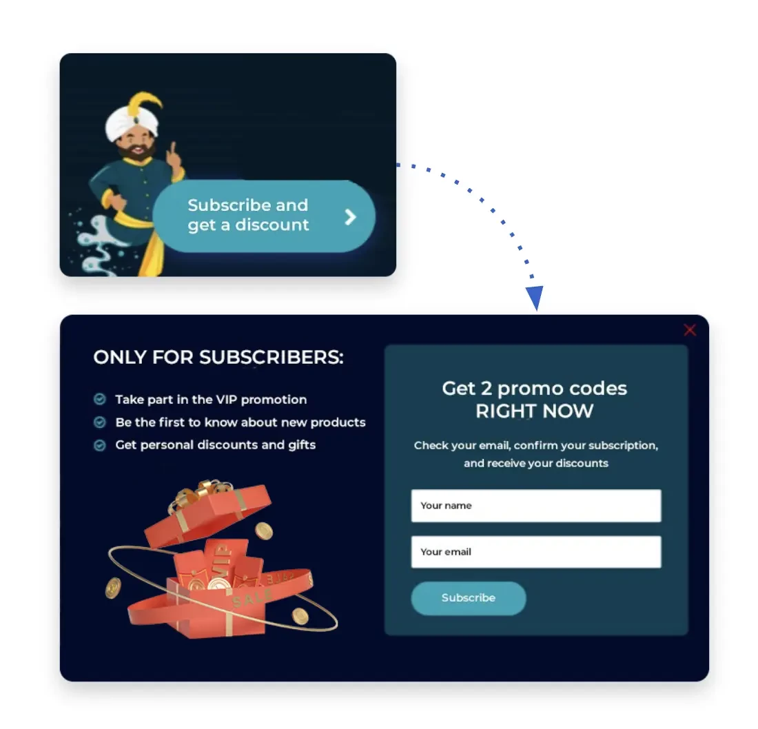 Example of a Welcome pop-up with a call button