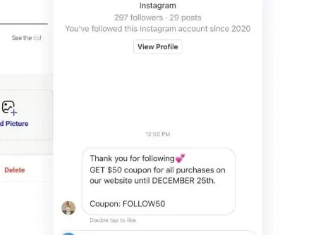 Код за отстъпка в Instagram DM